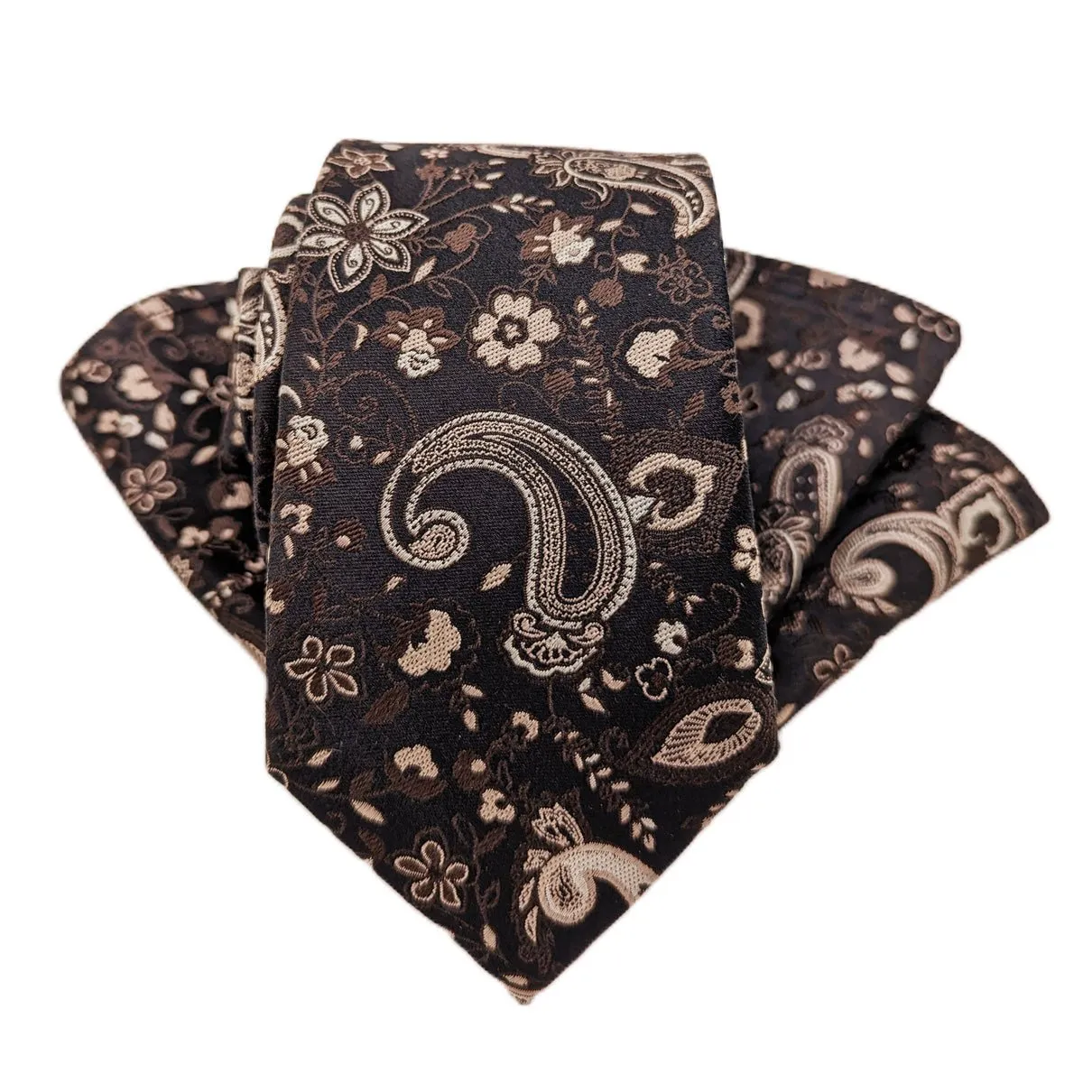 Beige Floral Paisley Silk Pocket Square