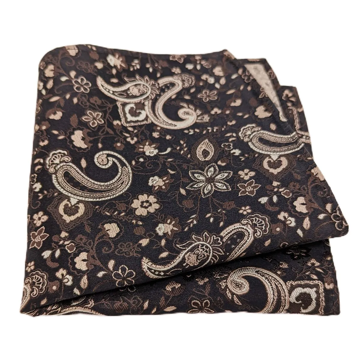 Beige Floral Paisley Silk Pocket Square