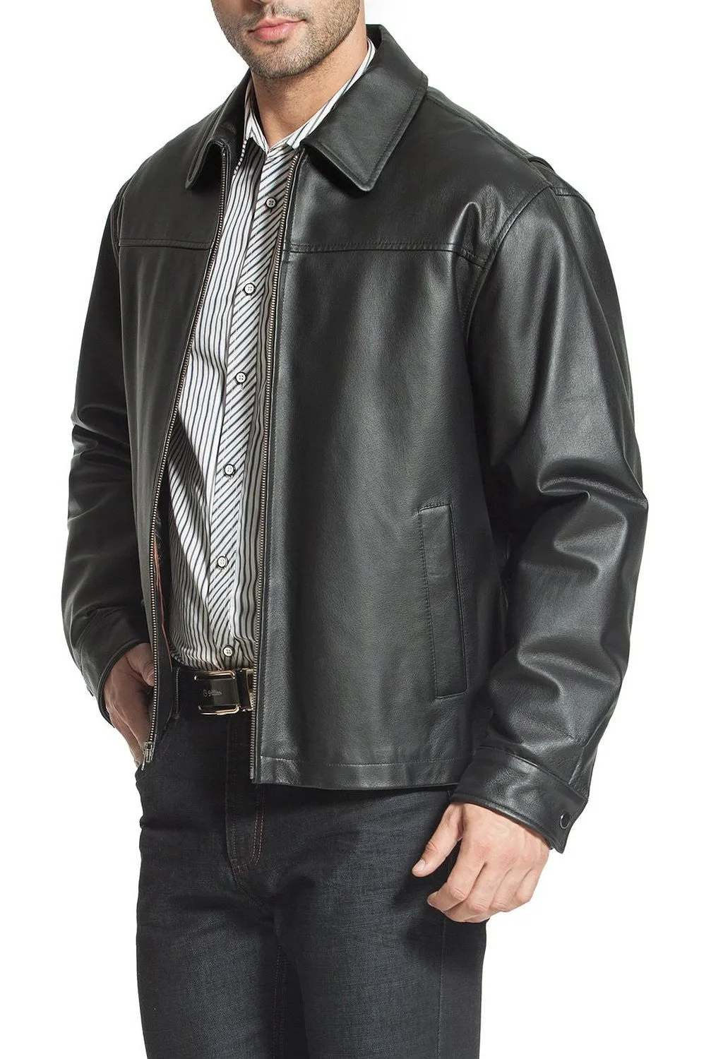 BGSD Men Greg Open Bottom Zip Front Leather Jacket