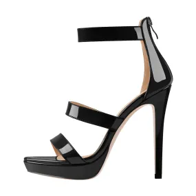 Black Ankle Zip Platform Stiletto Band Sandals