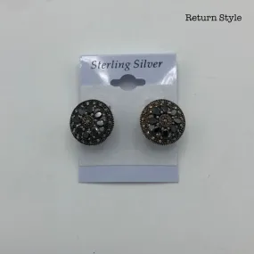 Black Markasite Sterling Round ss Earrings