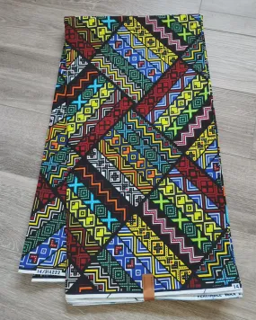 Black Multicolor African Print Fabric, Ankara Fabric