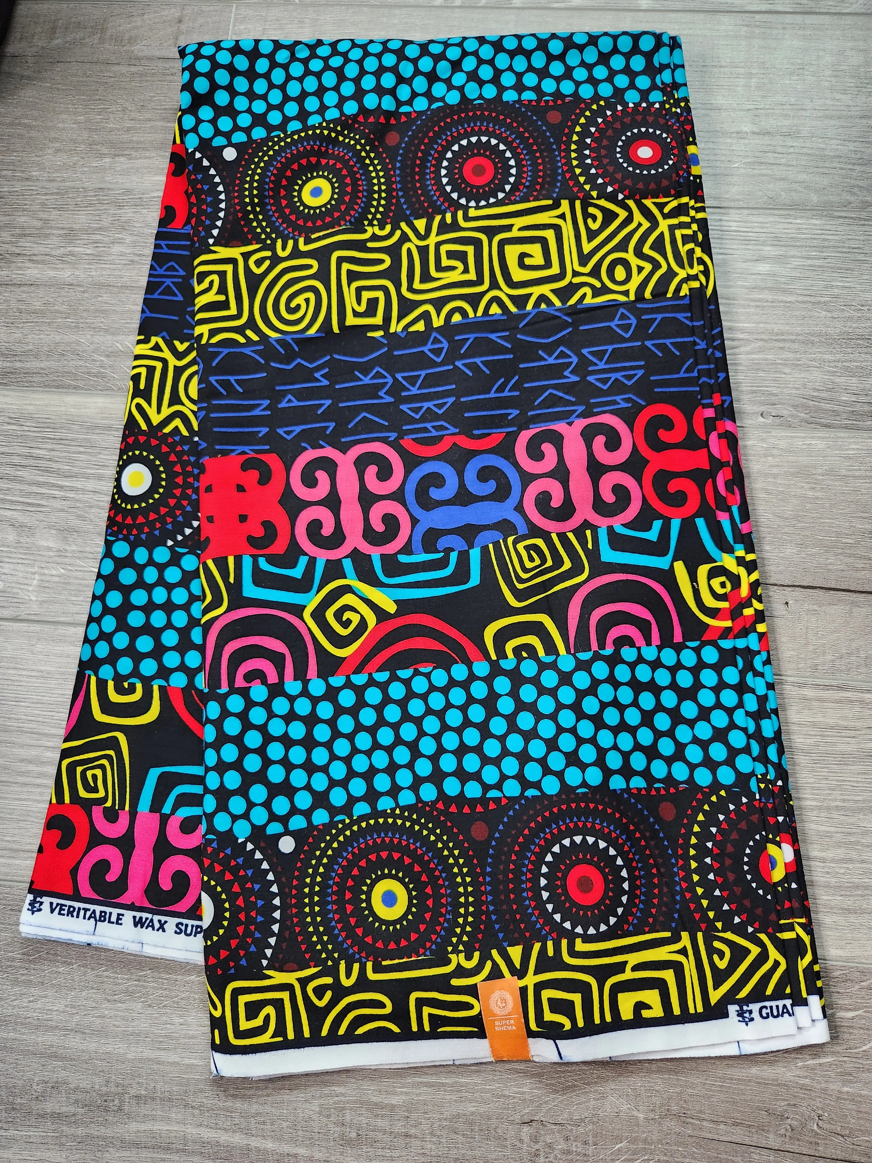 Black Multicolor African Print Fabric, Ankara Fabric