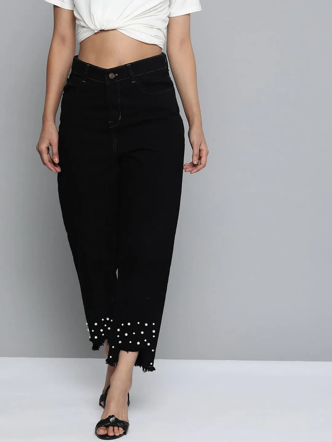 Black Pearl Hem Slouchy Jeans