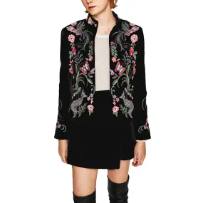 black short Women jacket 2017 chic pattern Floral Embroidery long sleeve Casual Bohemia brand female jacket Outerwear & Coats