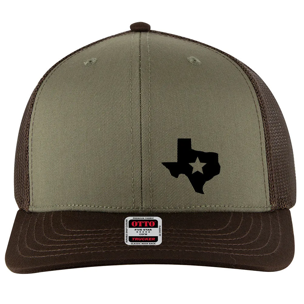 Black Texas Map Star 6 Panel Mid Profile Mesh Back Trucker Hat - For Men and Women