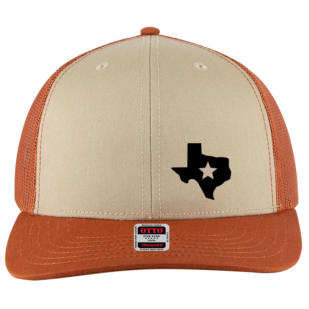 Black Texas Map Star 6 Panel Mid Profile Mesh Back Trucker Hat - For Men and Women