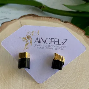 Black Tourmaline Point Stud Earrings in Gold