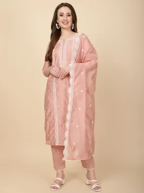 Booti Embroidery Chanderi Kurta With Pants & Dupatta