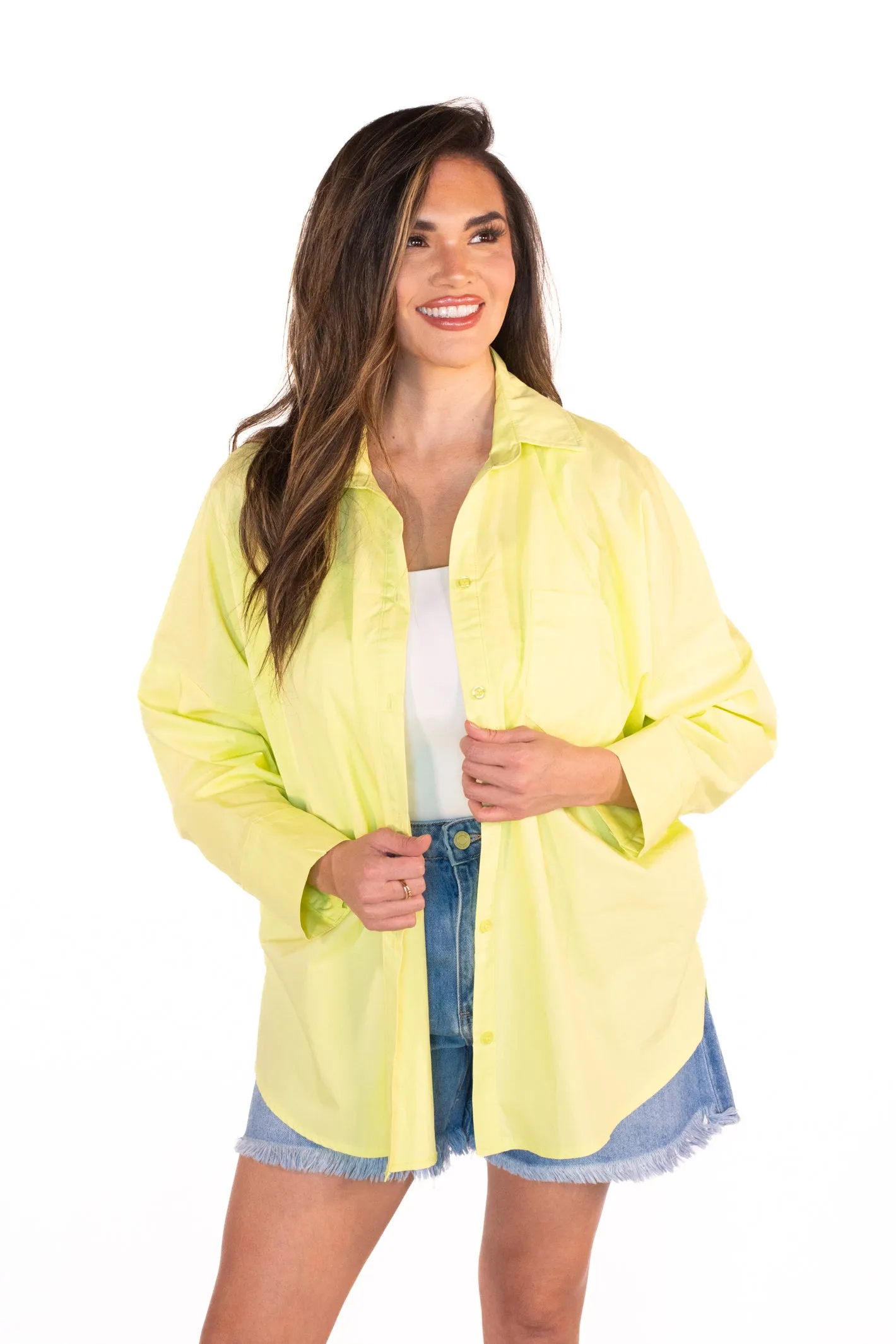 Bright Skies Sunny Lime Button Down Top