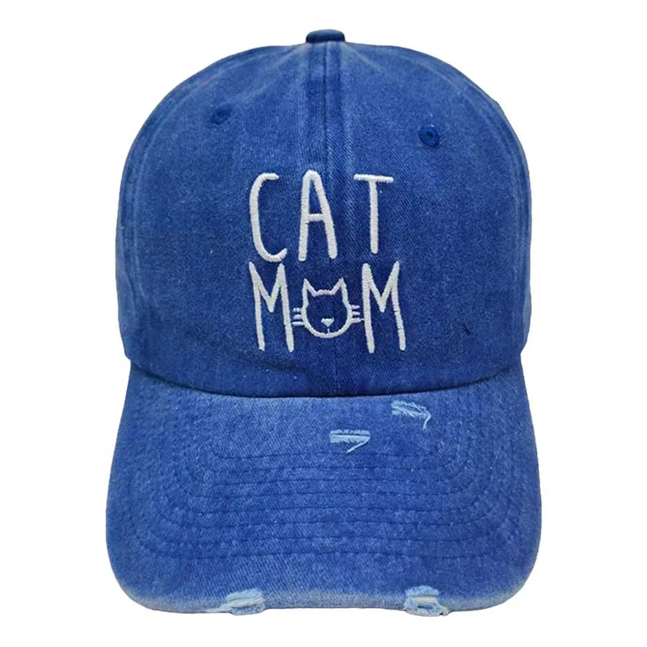 Cat Mom Embroidered Message Vintage Baseball Cap