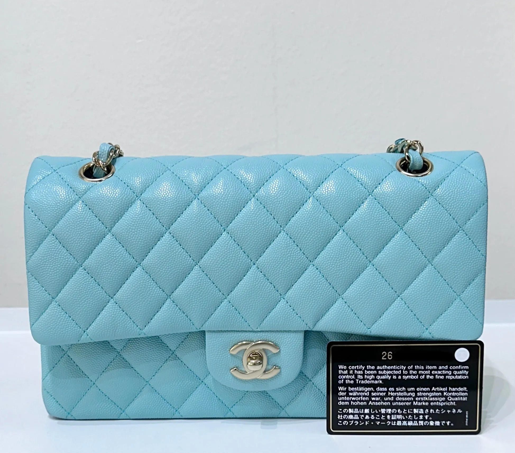 Chanel 19C Tiffany Blue Medium Caviar Classic Flap Bag GHW