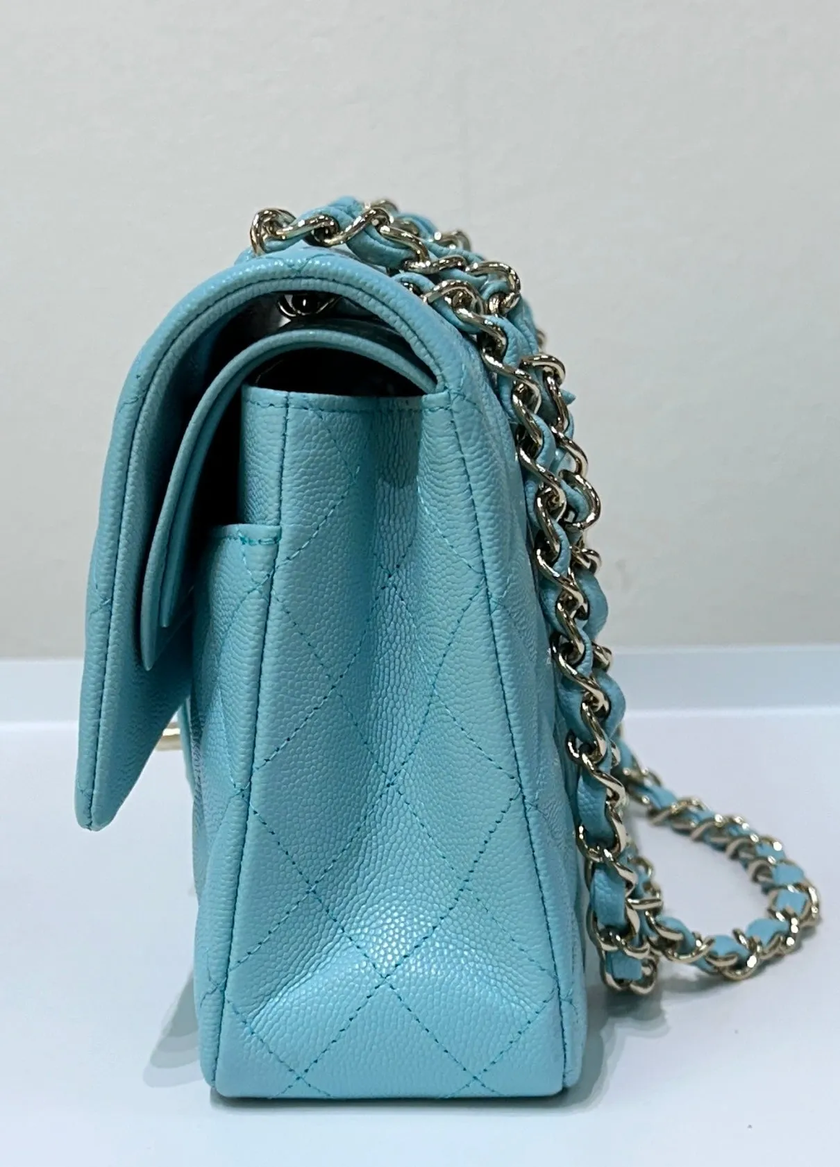 Chanel 19C Tiffany Blue Medium Caviar Classic Flap Bag GHW