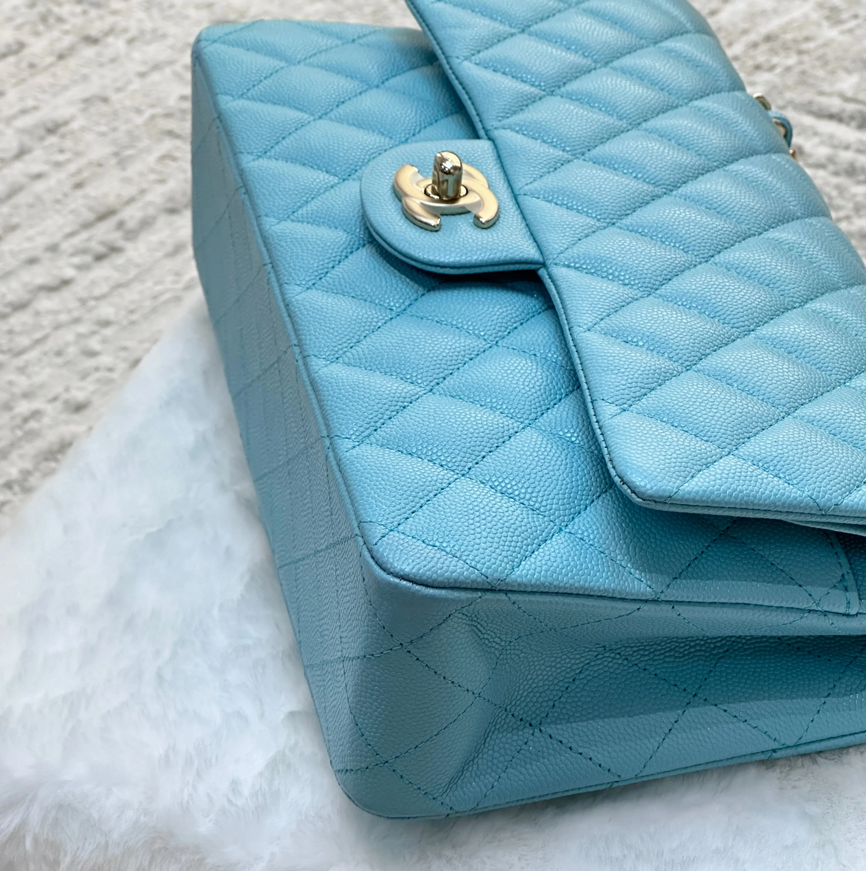 Chanel 19C Tiffany Blue Medium Caviar Classic Flap Bag GHW