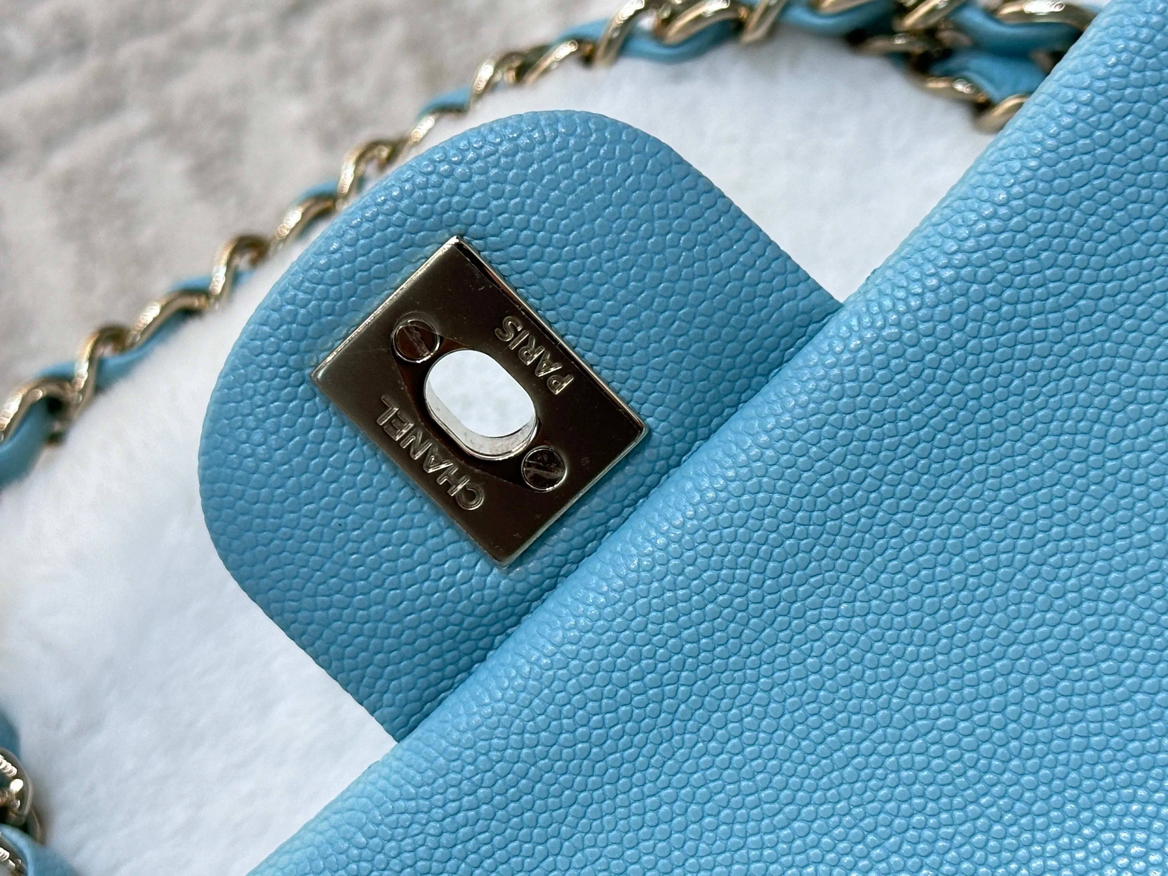 Chanel 19C Tiffany Blue Medium Caviar Classic Flap Bag GHW