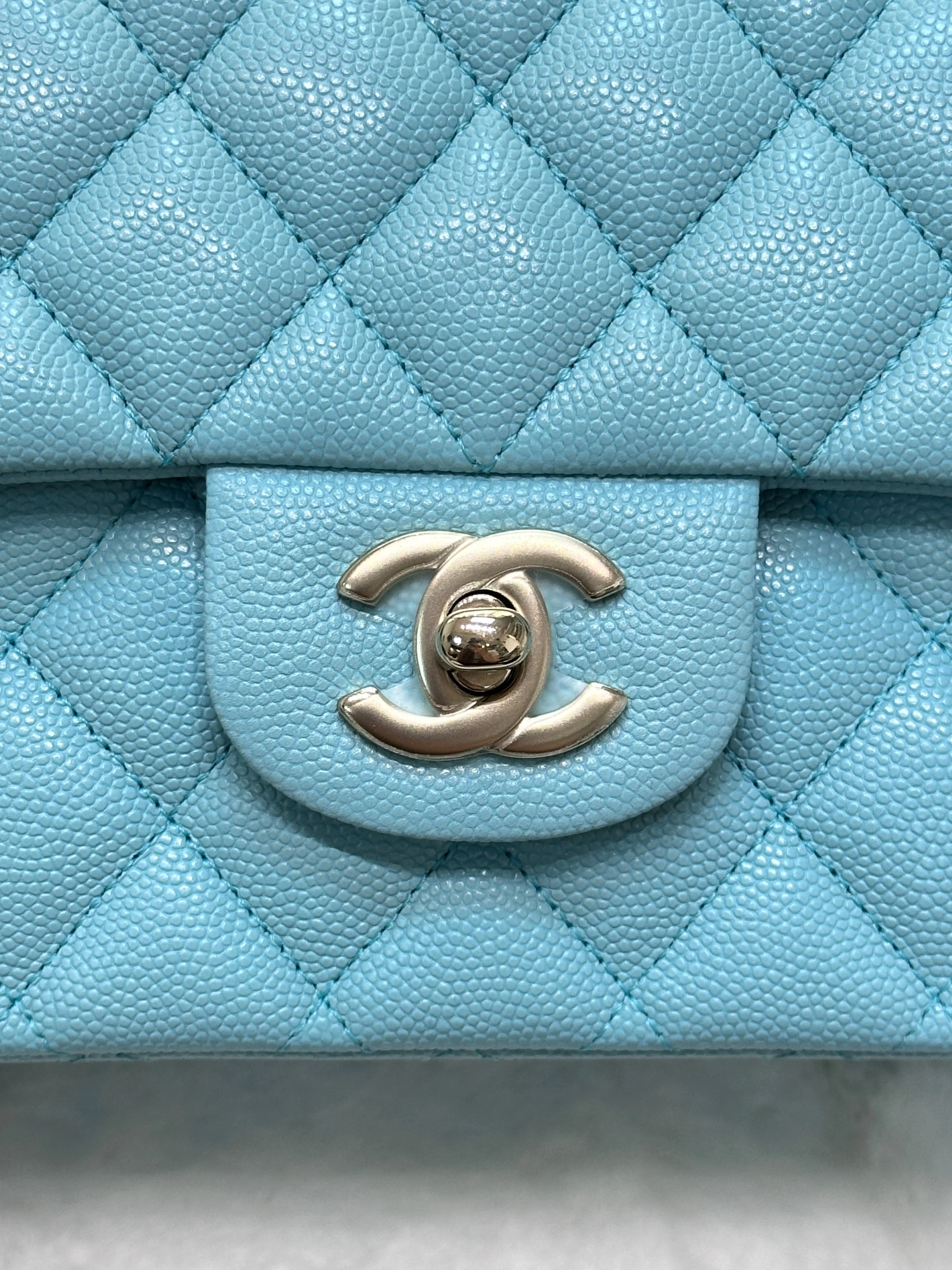 Chanel 19C Tiffany Blue Medium Caviar Classic Flap Bag GHW