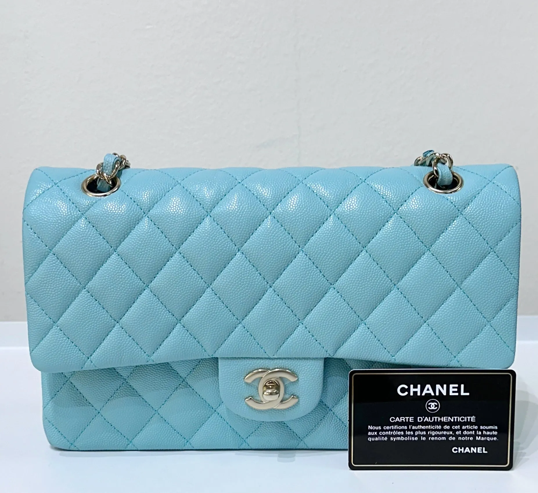 Chanel 19C Tiffany Blue Medium Caviar Classic Flap Bag GHW