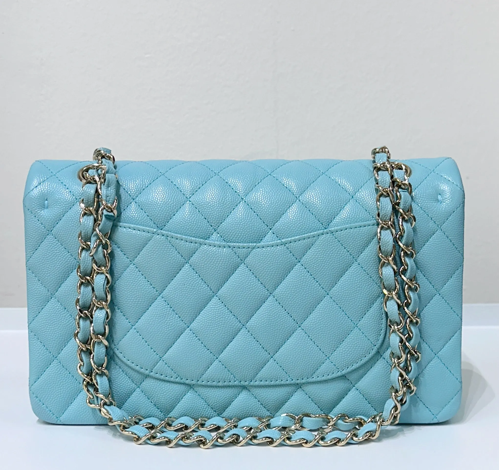 Chanel 19C Tiffany Blue Medium Caviar Classic Flap Bag GHW