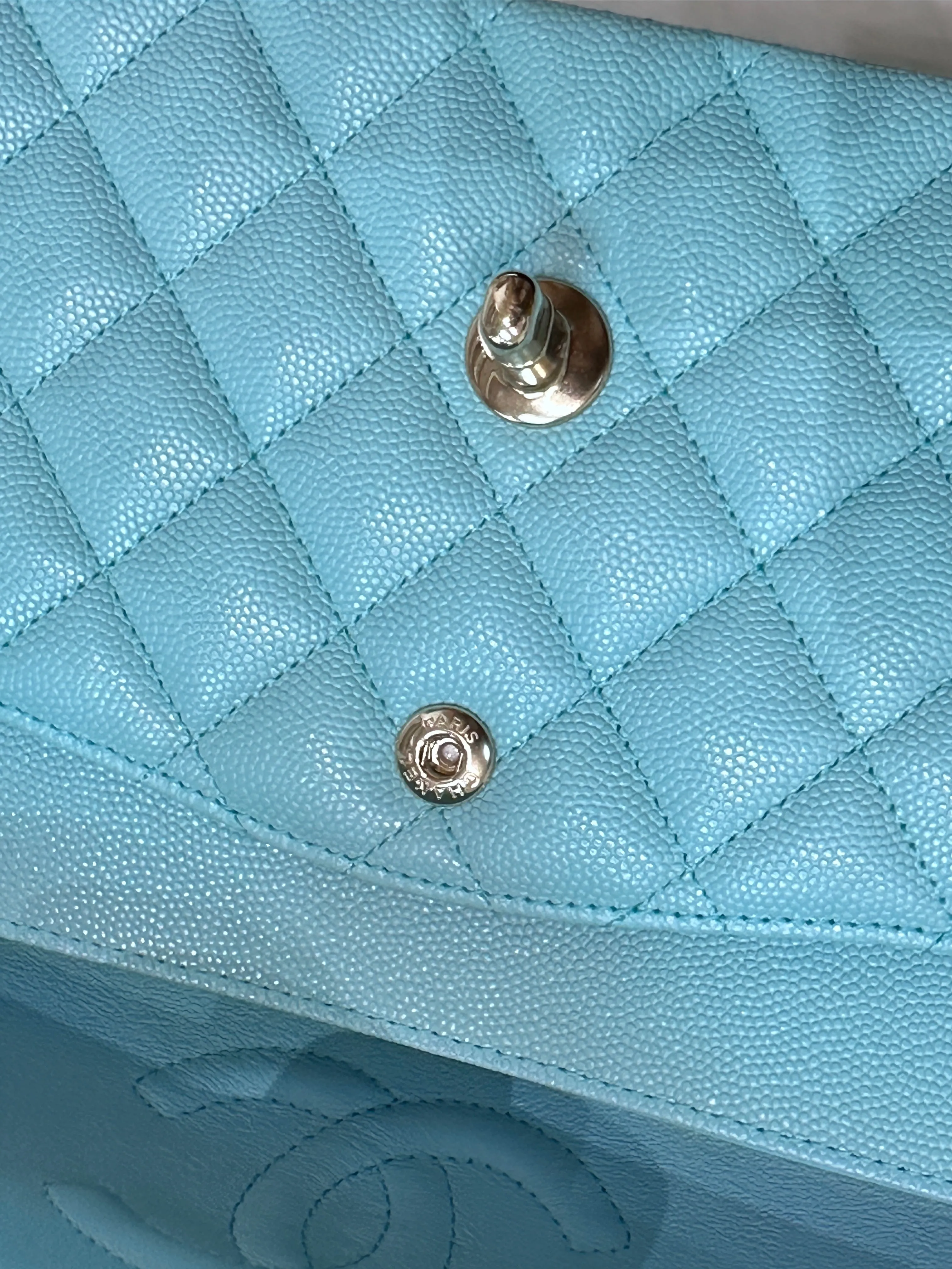 Chanel 19C Tiffany Blue Medium Caviar Classic Flap Bag GHW