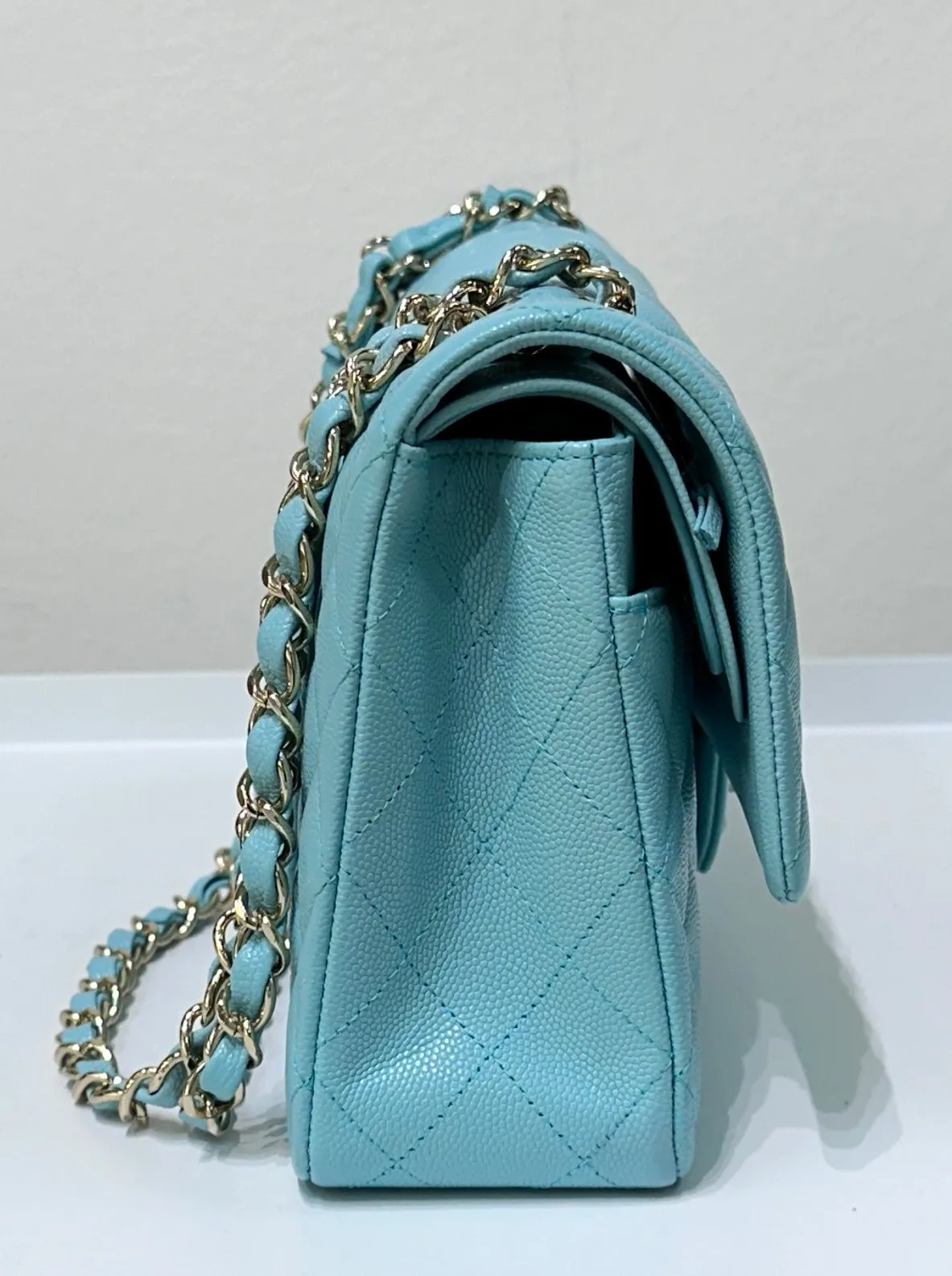 Chanel 19C Tiffany Blue Medium Caviar Classic Flap Bag GHW