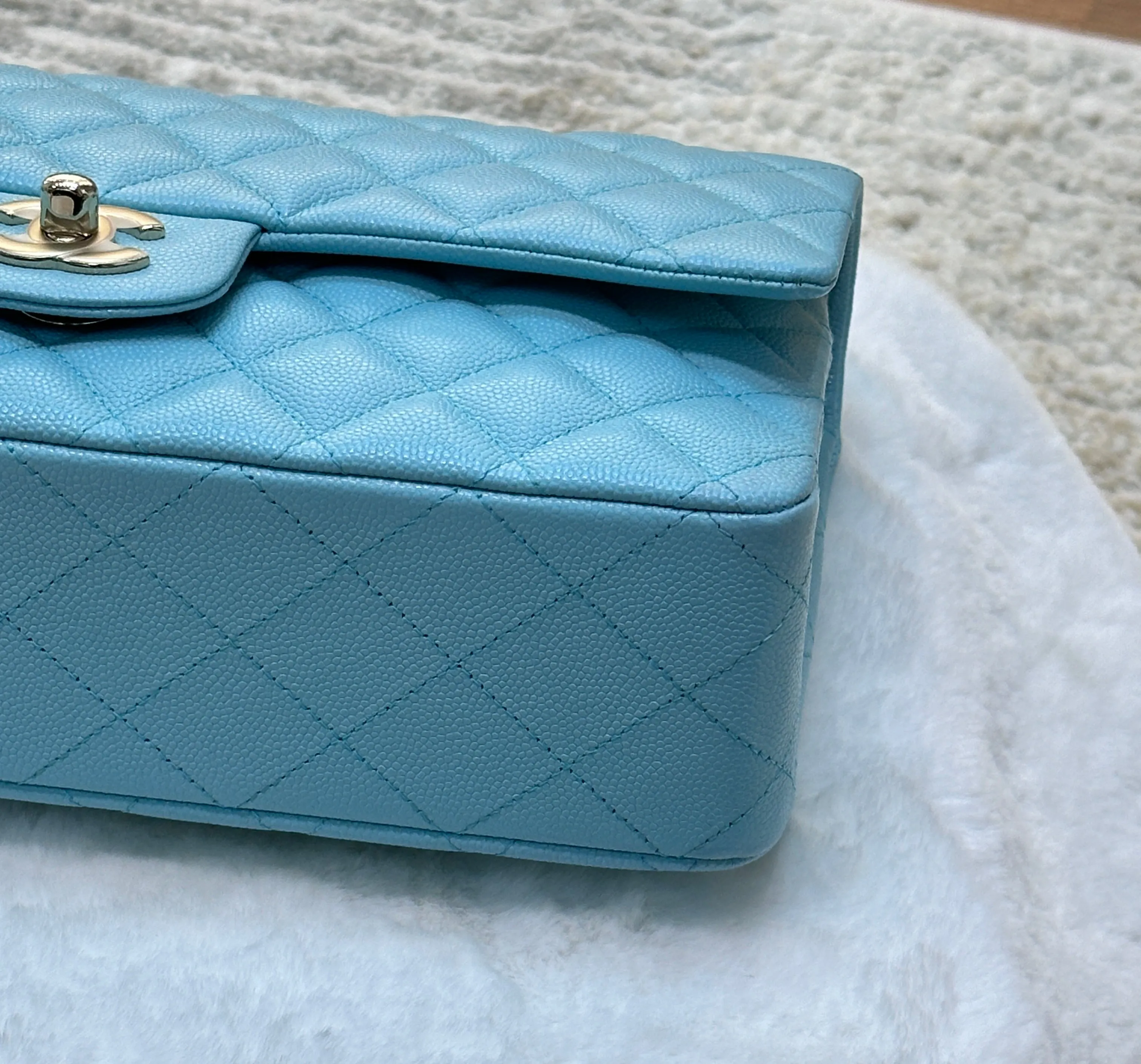 Chanel 19C Tiffany Blue Medium Caviar Classic Flap Bag GHW