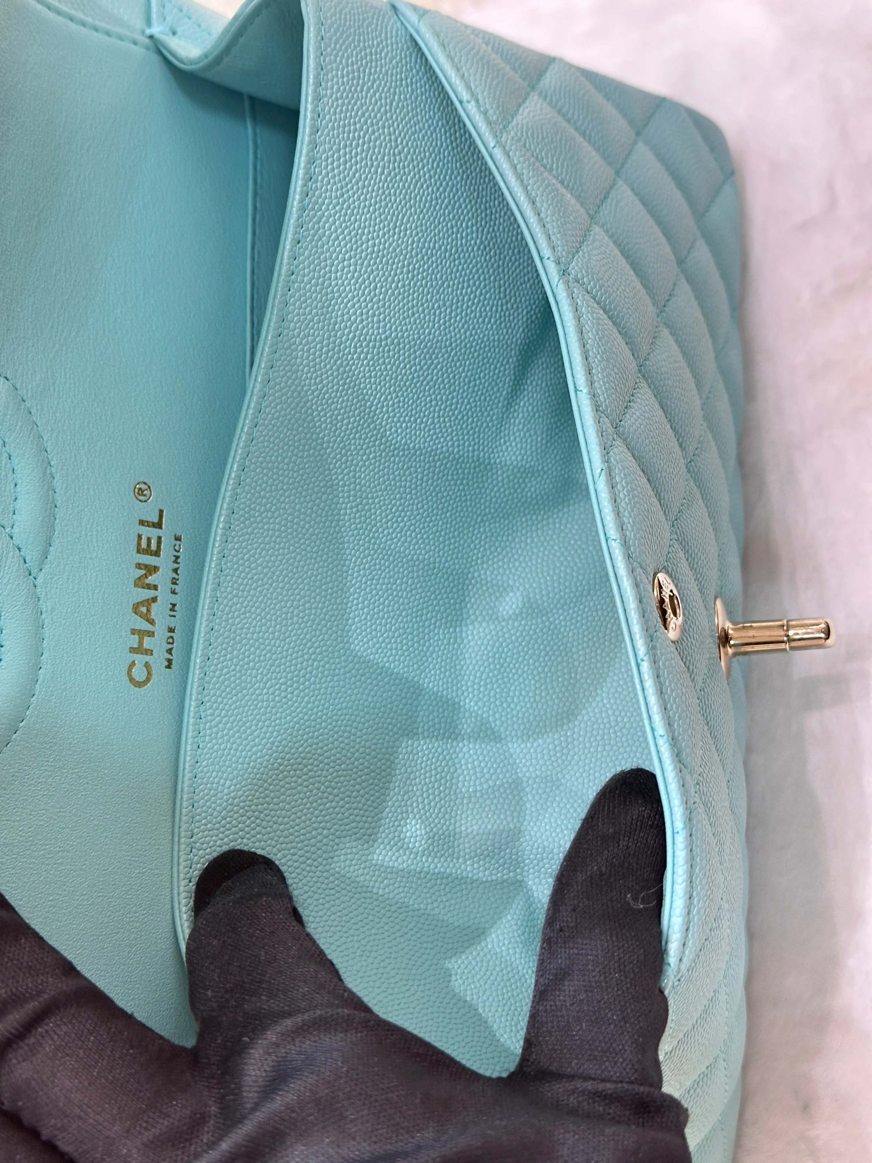 Chanel 19C Tiffany Blue Medium Caviar Classic Flap Bag GHW