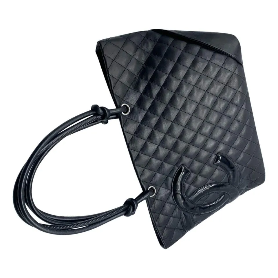 Chanel Cambon Calfskin Quilted Large Black Leather Tote