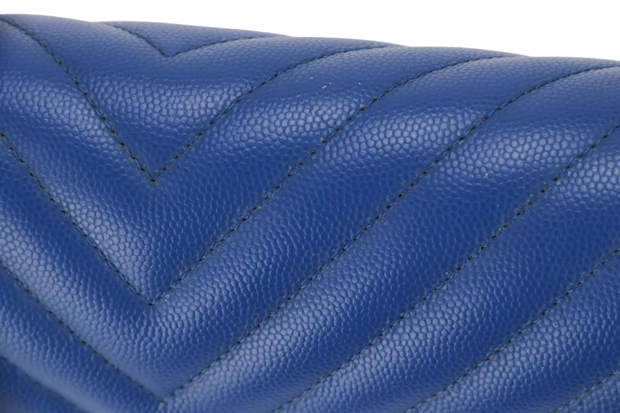 CHANEL CLASSIC DOUBLE FLAP (2247xxxx) JUMBO BLUE CHEVRON CAVIAR LEATHER SILVER HARDWARE, WITH DUST COVER