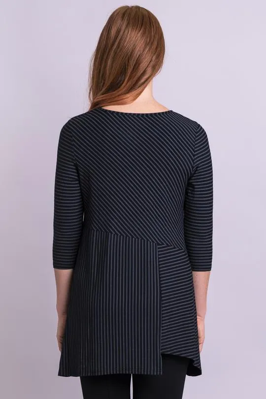 Charming Tunic, Blk/Grey Stripe, Bamboo- Final Sale