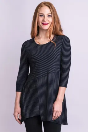 Charming Tunic, Blk/Grey Stripe, Bamboo- Final Sale