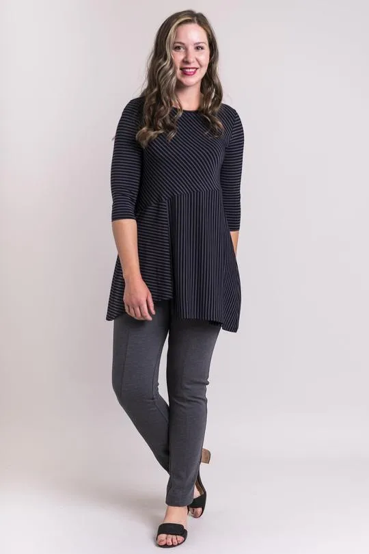 Charming Tunic, Blk/Grey Stripe, Bamboo- Final Sale