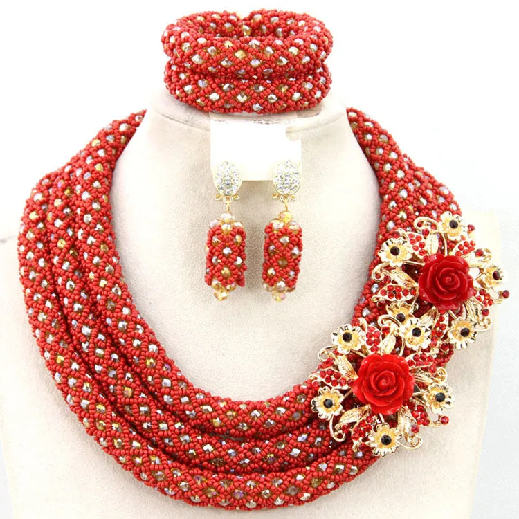 Chunky Gold Crystal Beads Women Necklace Bridal Fashion Jewelry