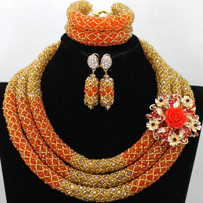 Chunky Gold Crystal Beads Women Necklace Bridal Fashion Jewelry