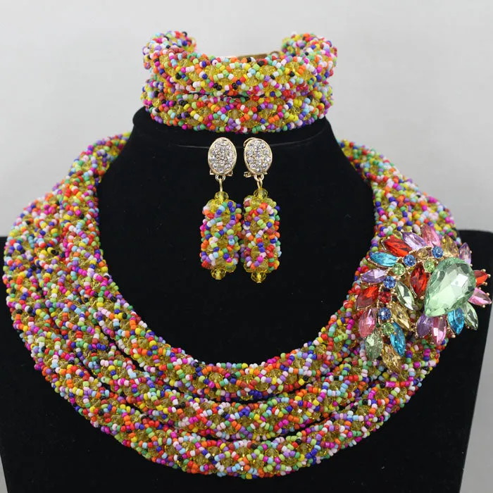 Chunky Gold Crystal Beads Women Necklace Bridal Fashion Jewelry