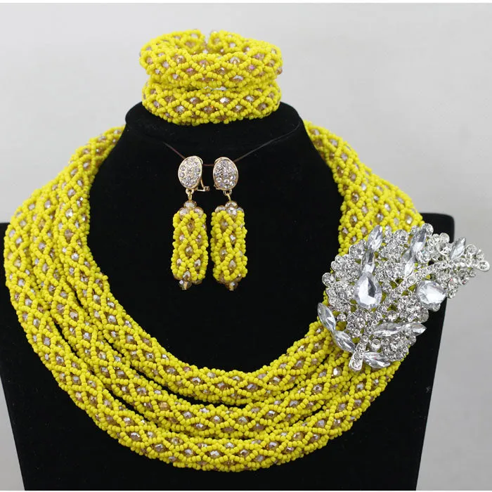 Chunky Gold Crystal Beads Women Necklace Bridal Fashion Jewelry