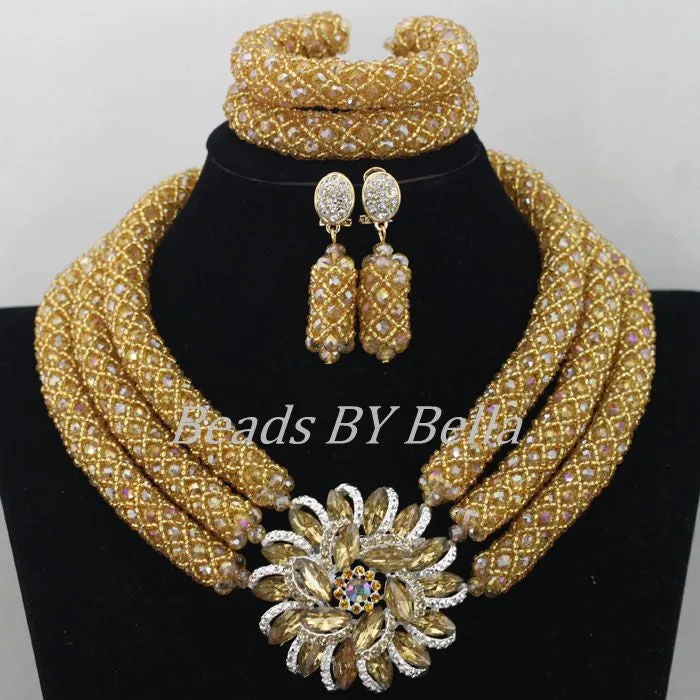 Chunky Gold Crystal Beads Women Necklace Bridal Fashion Jewelry