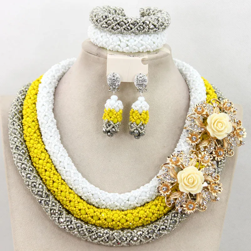 Chunky Gold Crystal Beads Women Necklace Bridal Fashion Jewelry