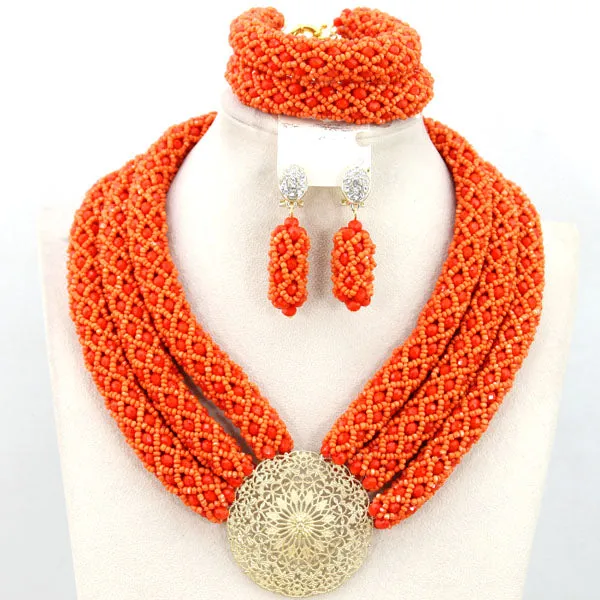 Chunky Gold Crystal Beads Women Necklace Bridal Fashion Jewelry