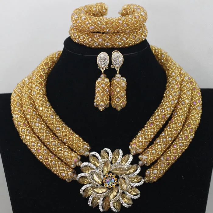 Chunky Gold Crystal Beads Women Necklace Bridal Fashion Jewelry