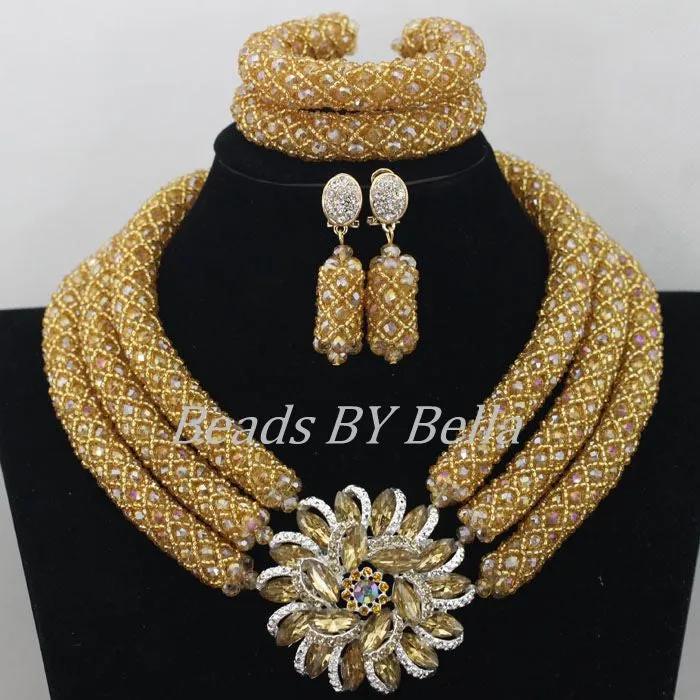 Chunky Gold Crystal Beads Women Necklace Bridal Fashion Jewelry