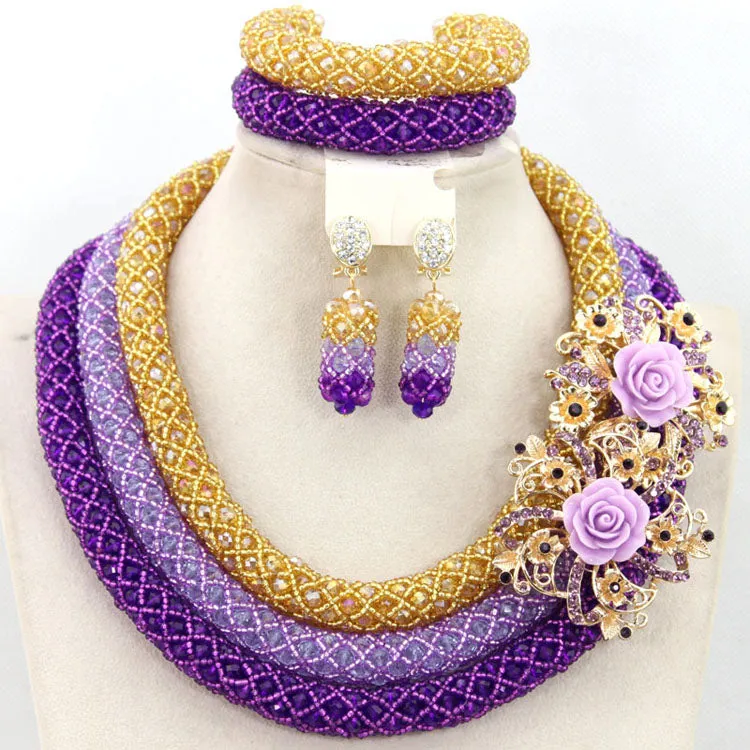 Chunky Gold Crystal Beads Women Necklace Bridal Fashion Jewelry