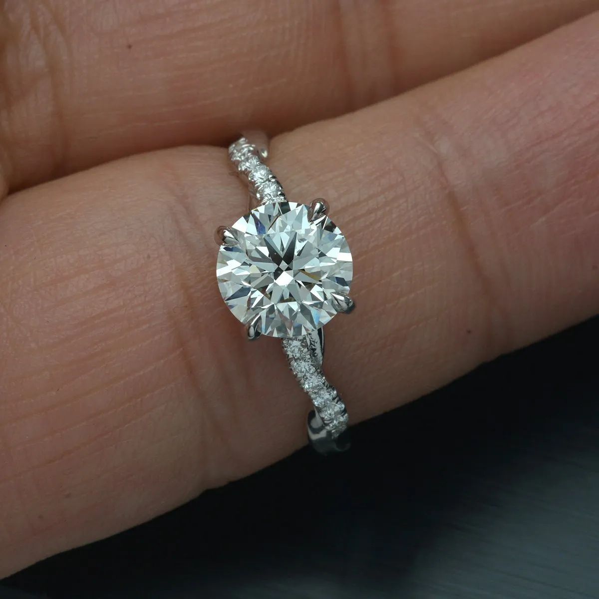 Classic Solitaire twist band Engagement Ring with  micro ave band