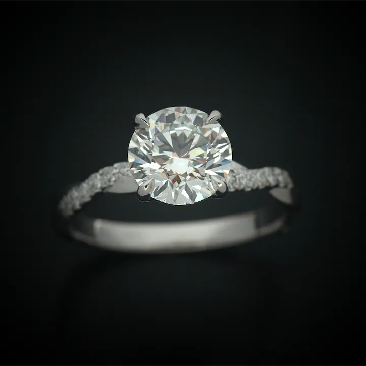 Classic Solitaire twist band Engagement Ring with  micro ave band