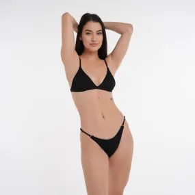 Crete Collection - Ribbed High Waist Bikini Bottoms - Black