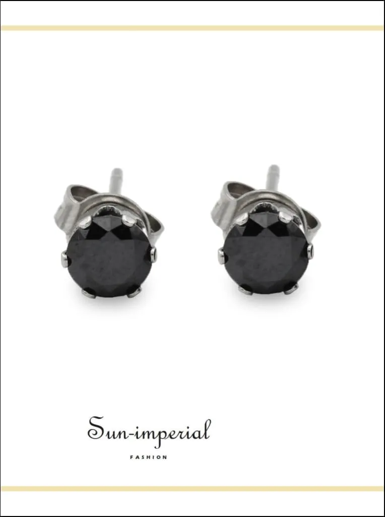 Cubic Zirconia Round Stud Earrings Stainless Steel Black Ear Piercing Jewelry Men Women