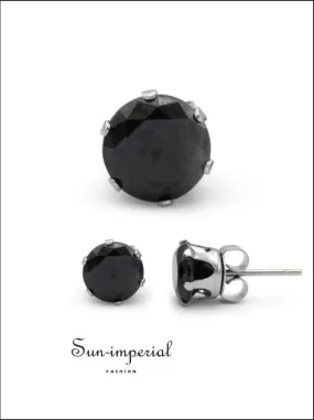 Cubic Zirconia Round Stud Earrings Stainless Steel Black Ear Piercing Jewelry Men Women