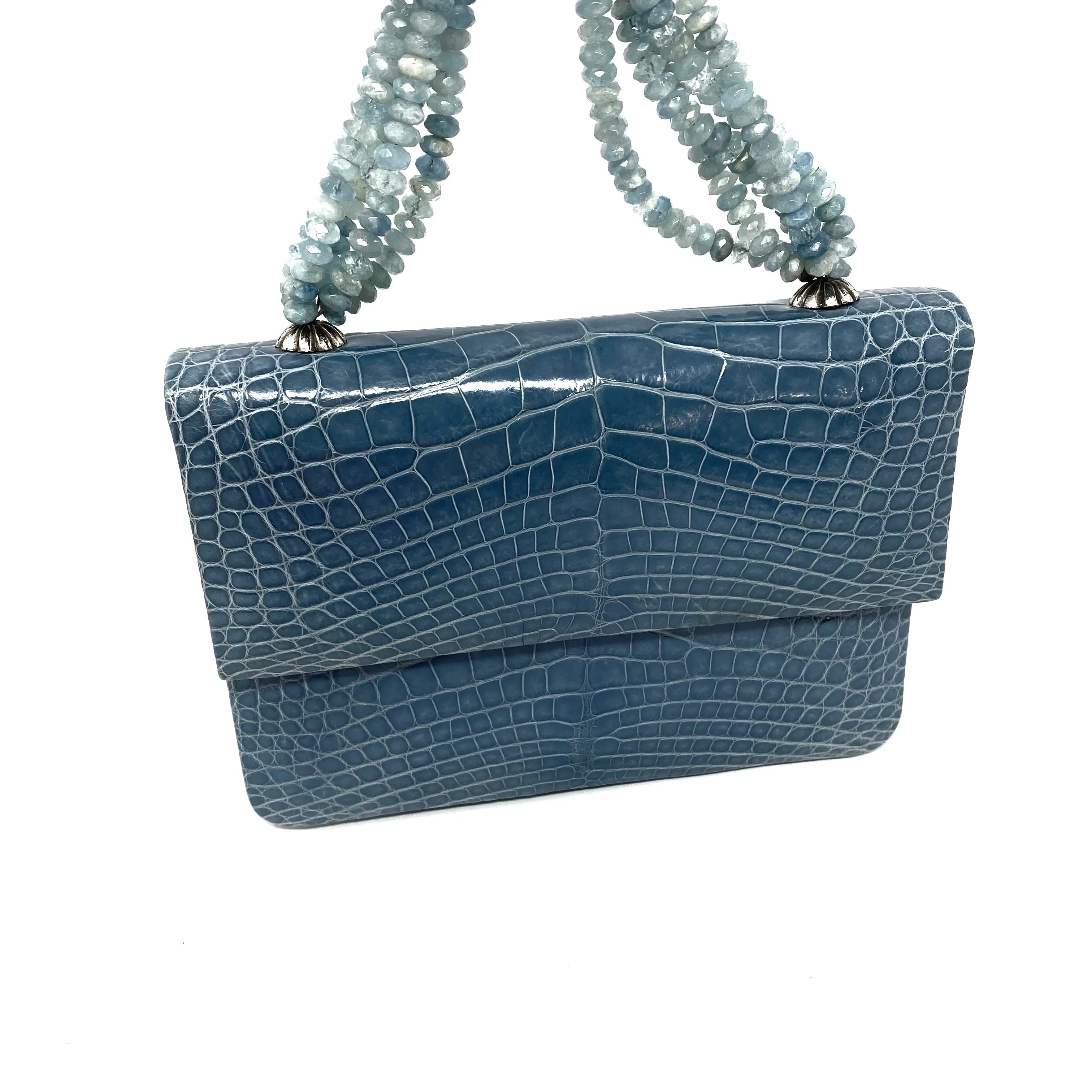 Darby Scott Mini Necklace Handbag in Blue Crocodile and Aquamarine