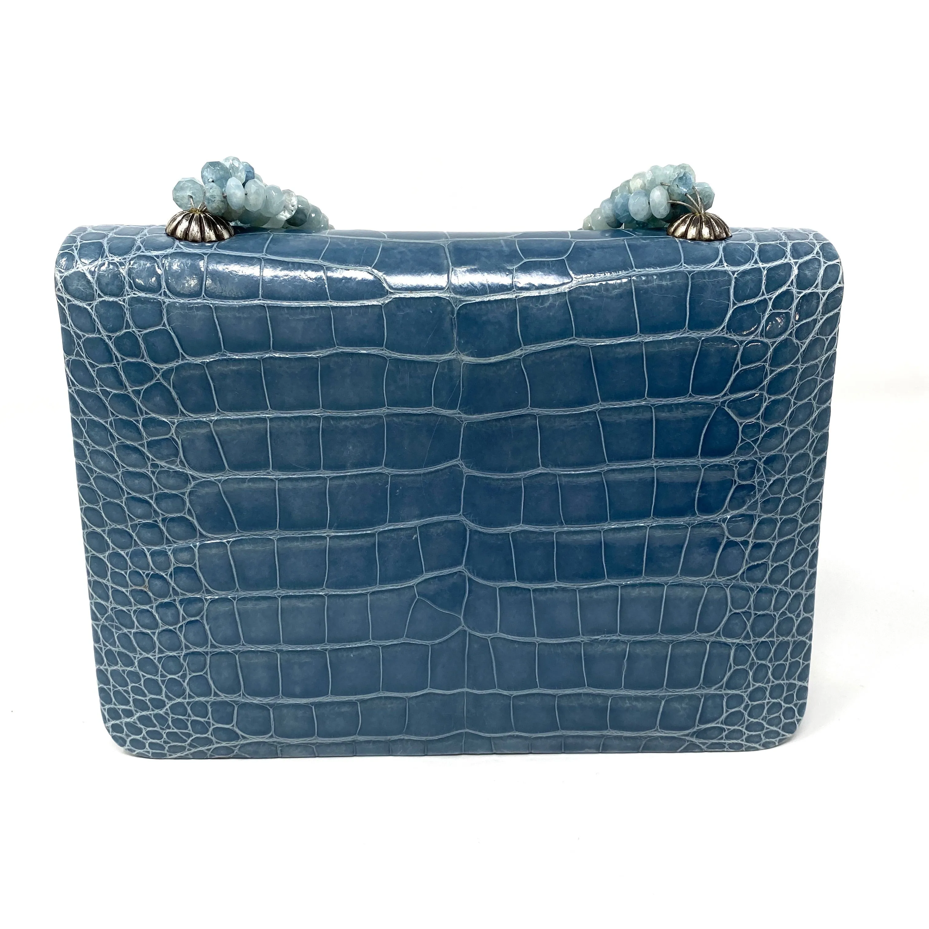 Darby Scott Mini Necklace Handbag in Blue Crocodile and Aquamarine