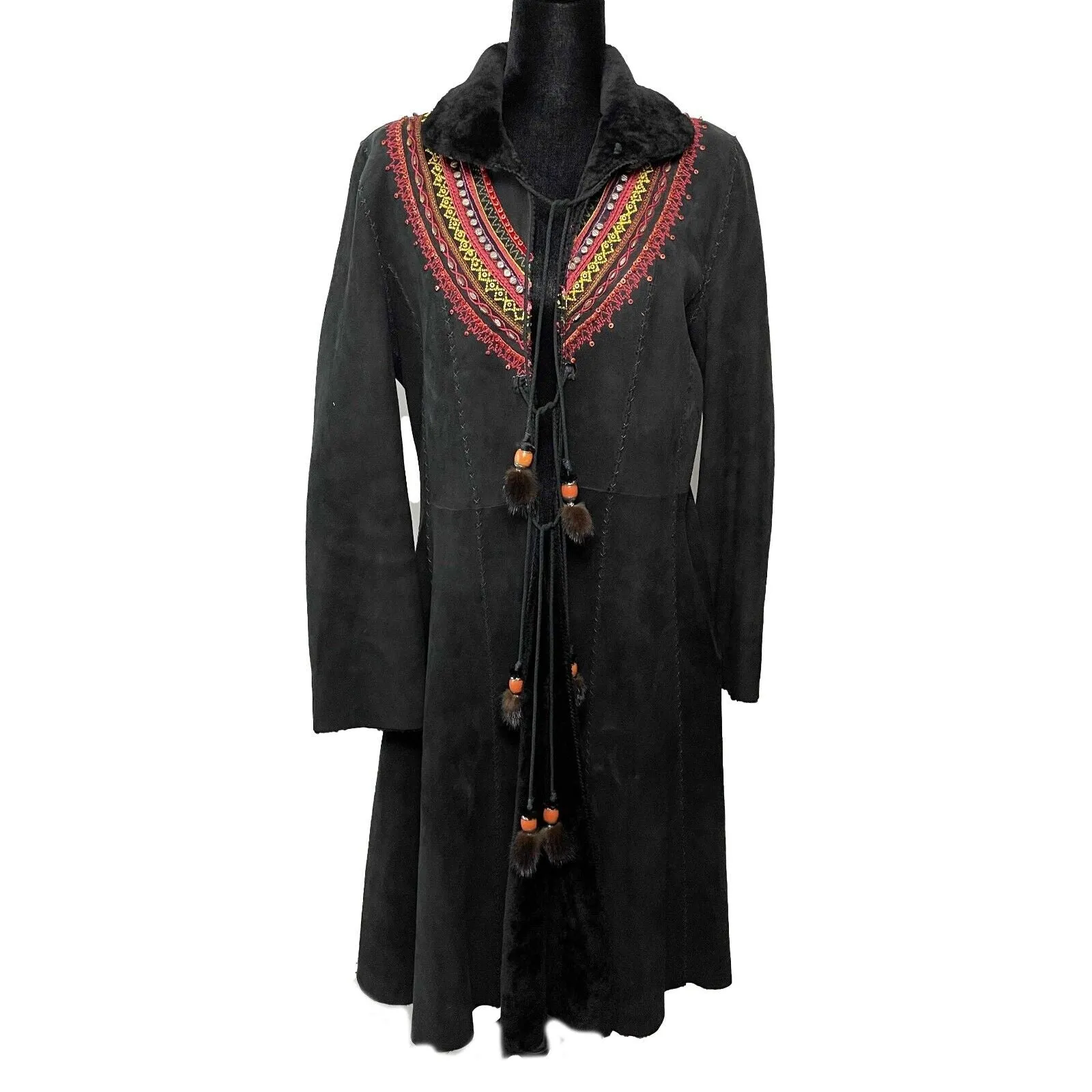 Dennis Basso - Suede Embroidered Swing Leather Coat - Black - Fits S/M