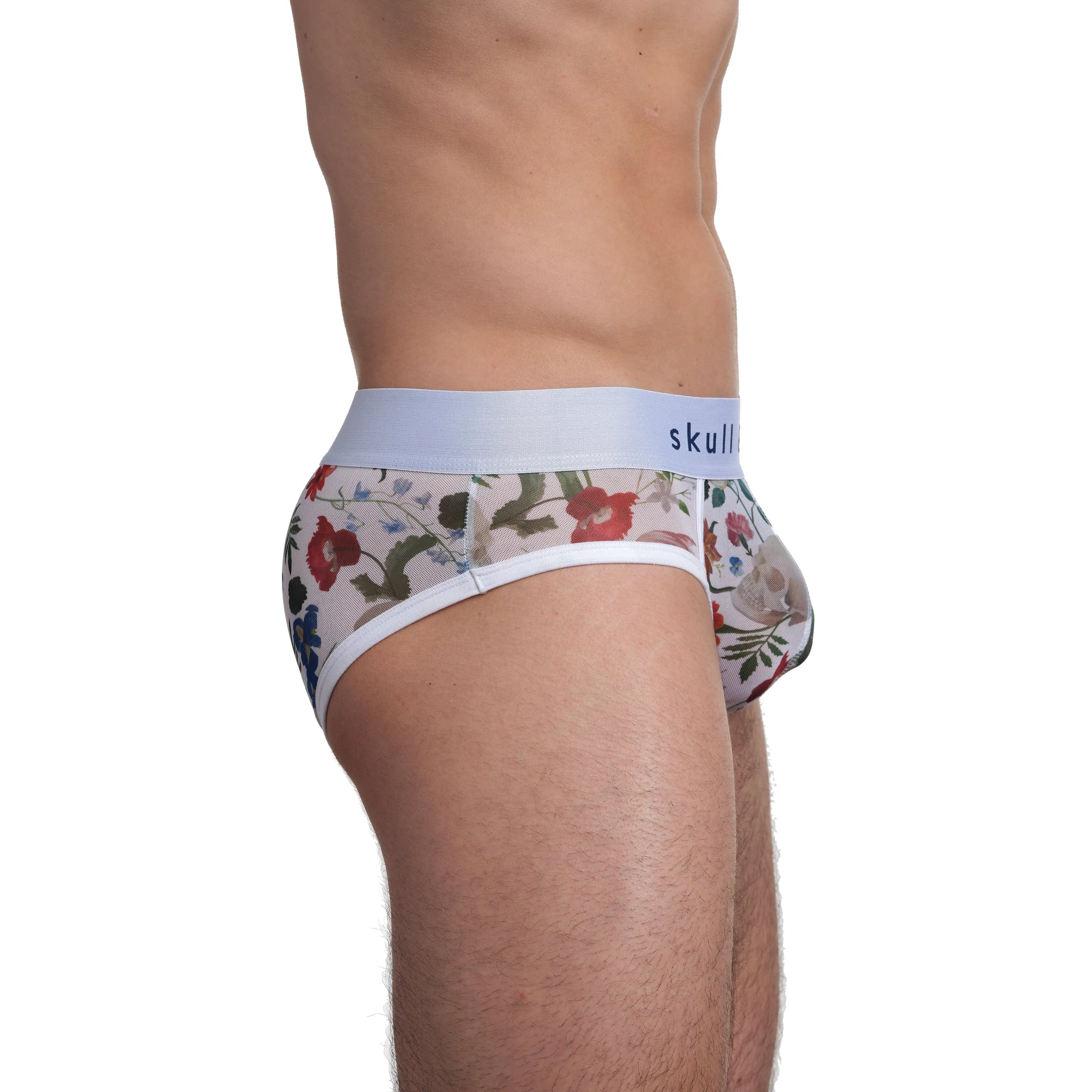 Dutch Floral Mesh Brief White